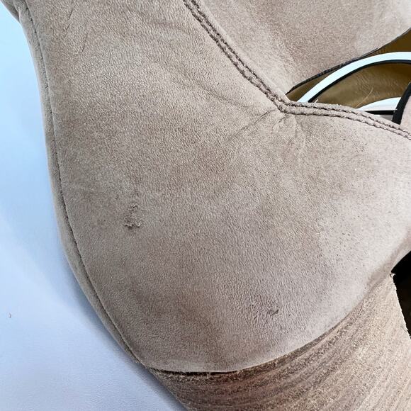 Paul Green Michelle Sandals US 8.5 UK 6 Tan Nubuck Strappy Leather Stacked Heels - Picture 9 of 12